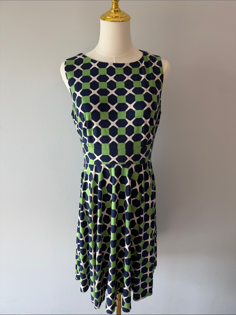 Donna Morgan Navy and Green Geometric Midi Dress